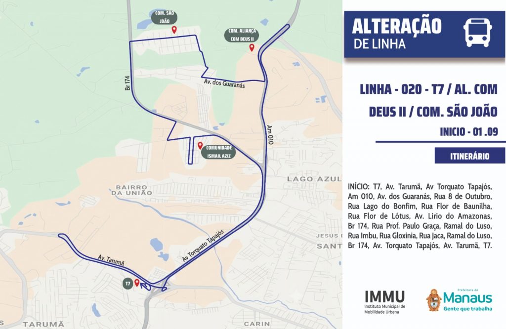 Manaus altera itinerário da linha 020 para atender comunidades na BR-174 e AM-010