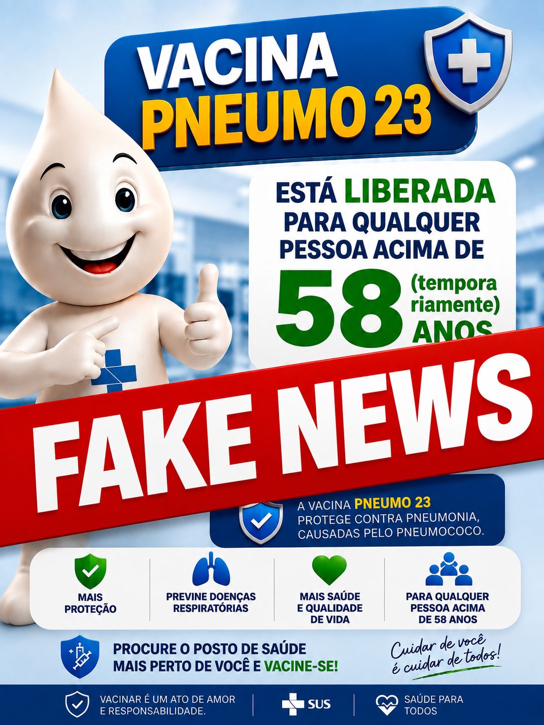 Manaus alerta sobre falsa informação de oferta da vacina Pneumo 23 para maiores de 58 anos